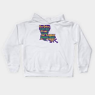 Mardi Gras, New Orleans, Louisiana Map, Funny Mardi Gras Kids Hoodie